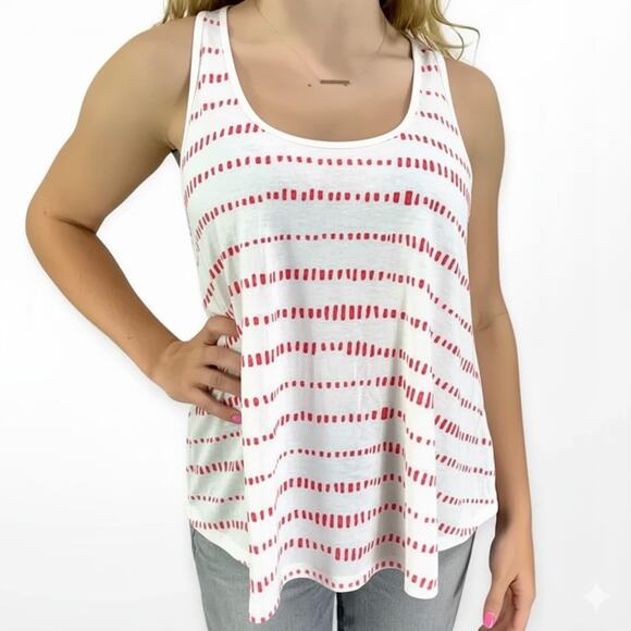 FOREVER 21 Pink White Paint Brush Striped Racerback Scoop Neck Tank - Picture 1 of 6